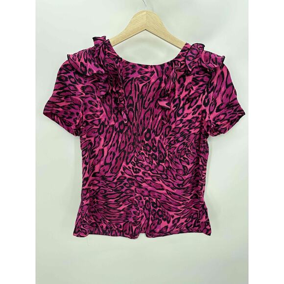 Juicy Couture Tops - Juicy Couture Pink Animal Print Short Sleeve Silk Blouse Women Size 2